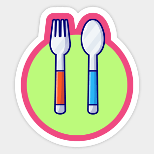 Fork And Spoon Cartoon Vector Icon Illustration Sticker